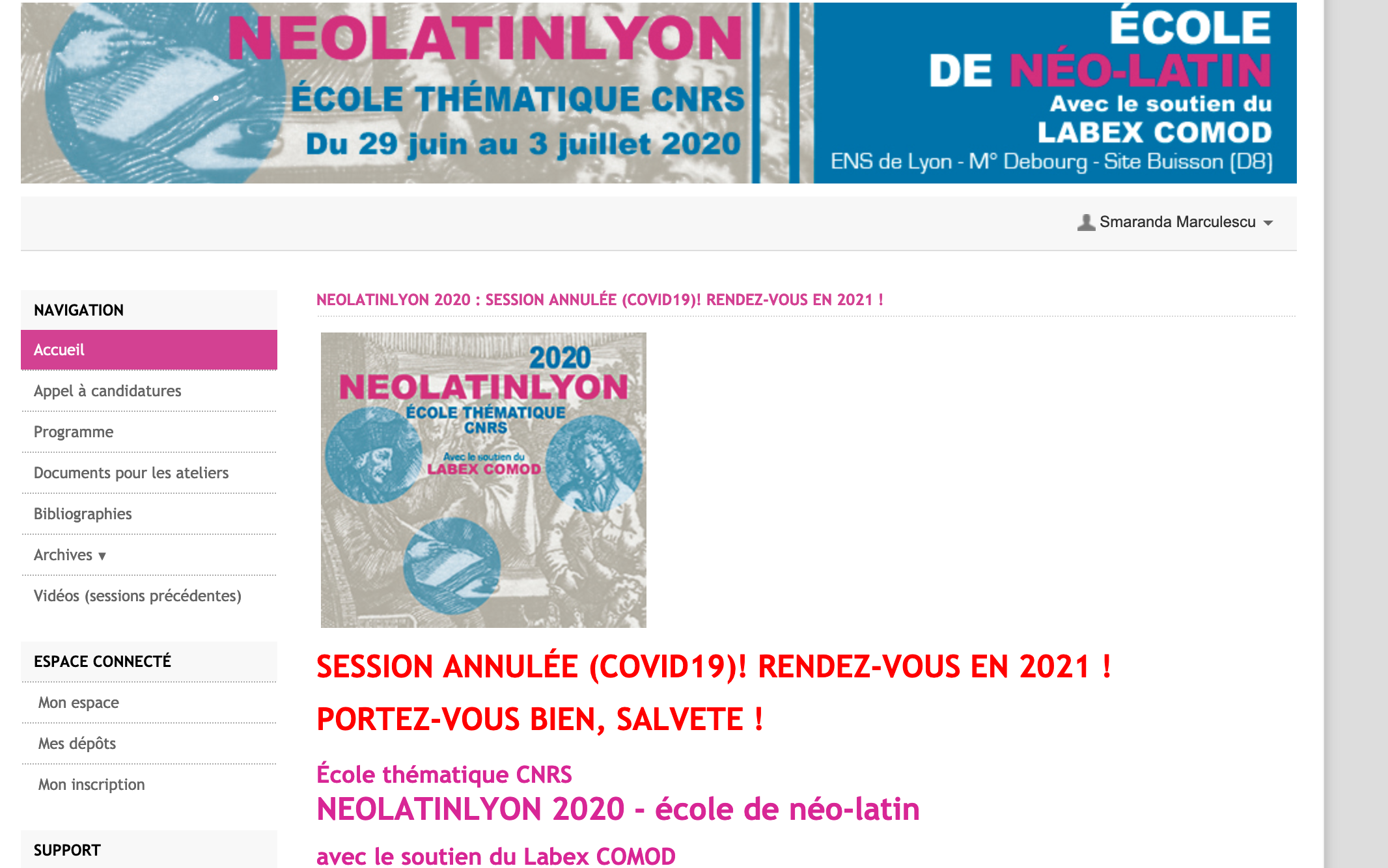Neolatinlyon 2020 : session annulée (COVID 19)